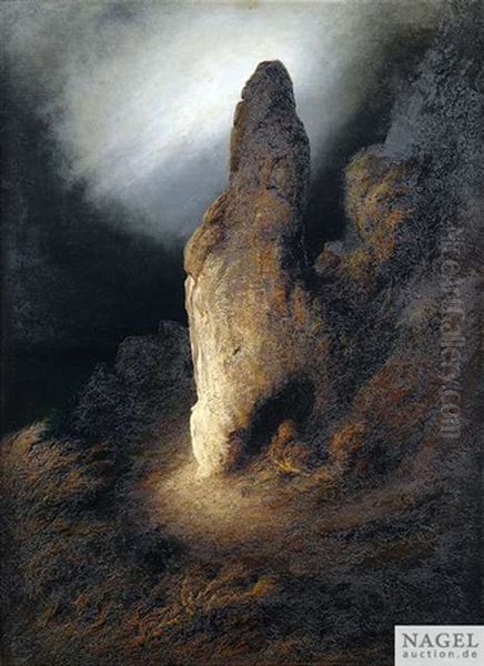 Felsenlandschaft Auf Capri Bei Mondschein Oil Painting by Karl Wilhelm Diefenbach