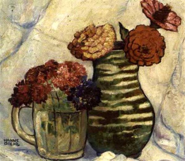 Blumen In Bauernkrug Oil Painting by Hanns Diehl-Wallendorf