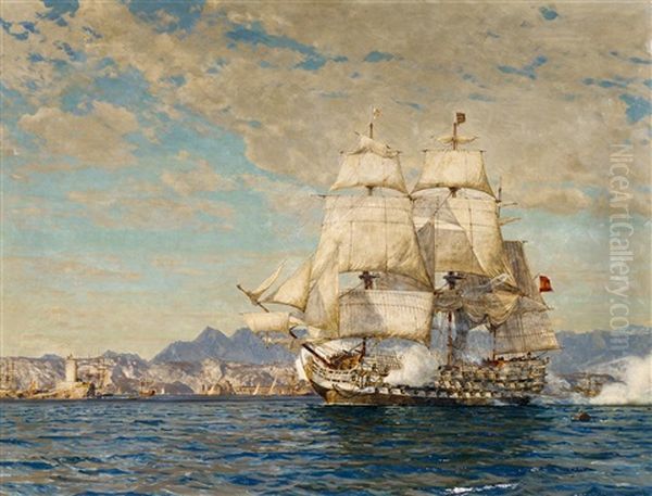 Dreimaster Unter Vollen Segeln Vor Der Dalmatischen Kuste Oil Painting by Michael Zeno Diemer