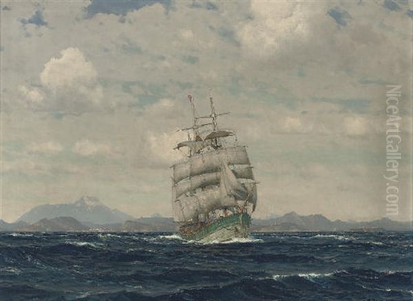 A Windjammer Under Full Sail In The Aegean Sea Before Imbros Oil Painting by Michael Zeno Diemer