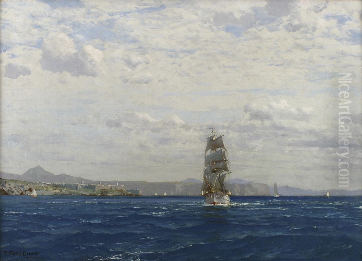 Sailing Off The Kilitbahir Fortress In The Dardenelles, Turkey Oil Painting by Michael Zeno Diemer