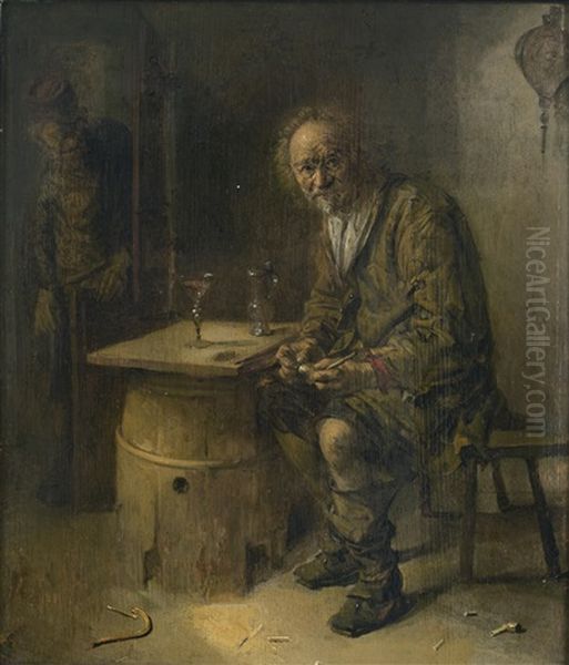 A Man Seated In An Interior With A Pipe Oil Painting by Abraham Diepraam