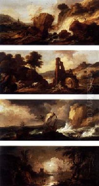Landscape With Herder And Goats By A Cascade Oil Painting by Adriaen Van Diest