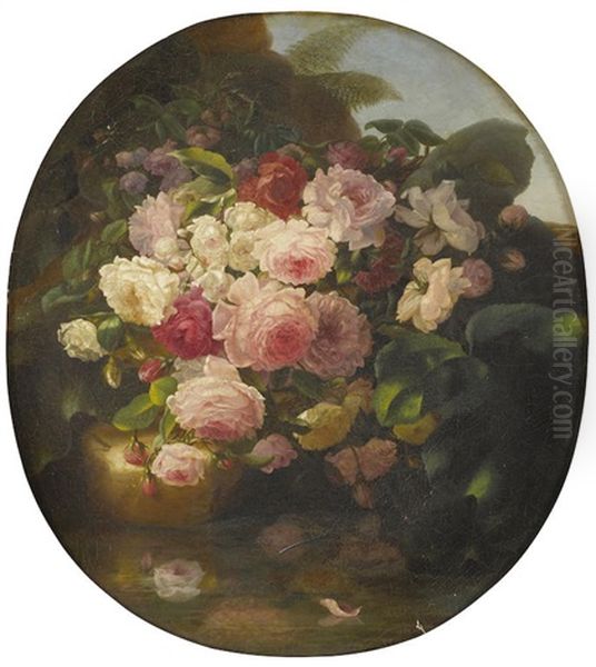 A Still Life With Roses Oil Painting by Adelheid Dietrich