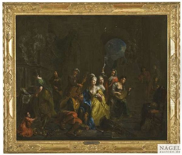 Eine Ausgelassene Gesellschaft Amusiert Sich Im Schlossinterieur Oil Painting by Christian Wilhelm Ernst Dietrich