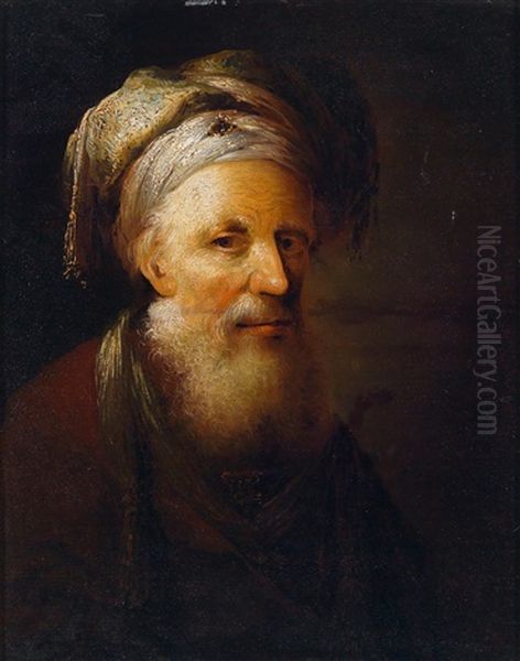 Ein Orientalisch Gekleideter Bartiger Mann (in The Manner Of Rembrandts) Oil Painting by Christian Wilhelm Ernst Dietrich