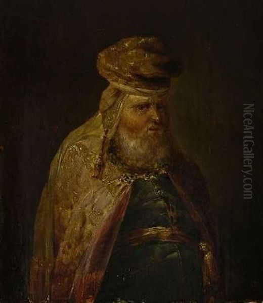 Bartiger Orientale Mit Turban (+ Another; 2 Works) Oil Painting by Christian Wilhelm Ernst Dietrich