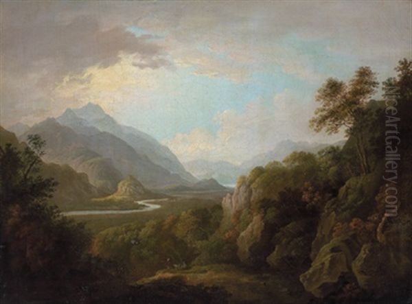 Bergige Flusslandschaft Oil Painting by Christian Wilhelm Ernst Dietrich