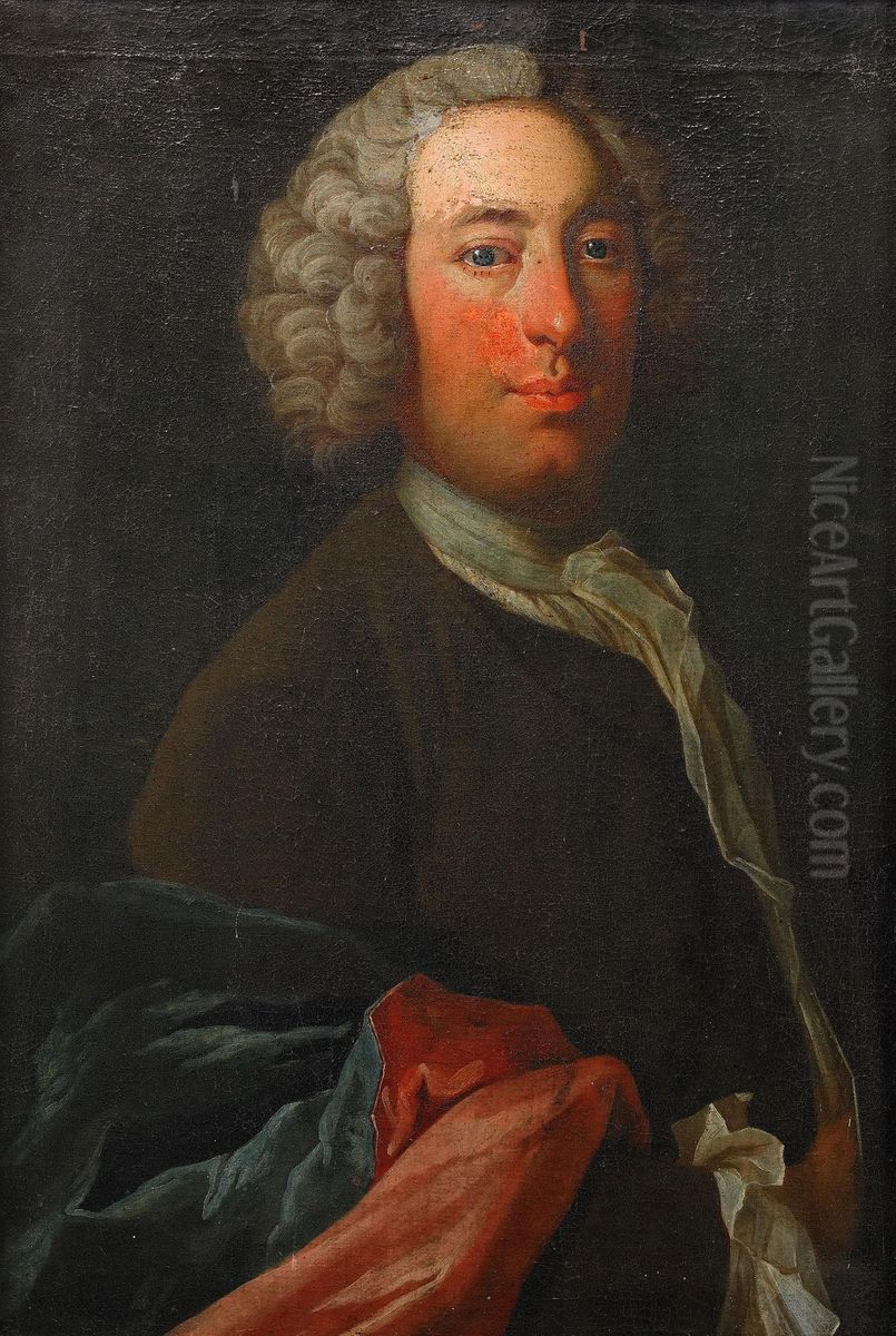 Portratt Ambetsman Ikladd Brun Rock Och Bla Mantel Oil Painting by Olof Arenius