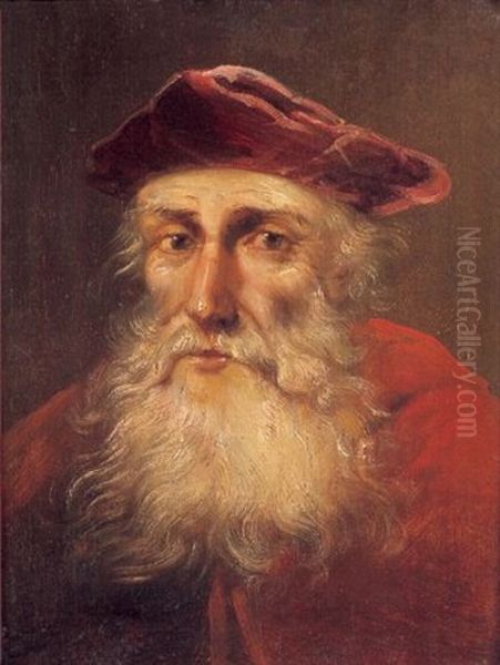 Bartiger Alter Mit Rotem Mantel Und Roter Kappe Oil Painting by Christian Wilhelm Ernst Dietrich