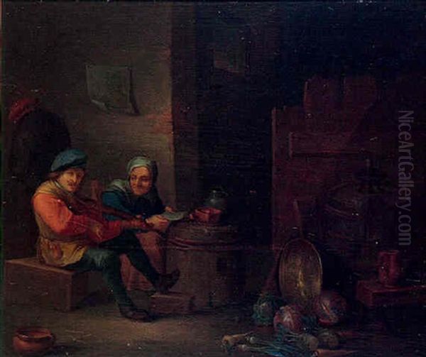 Scene D'interieur Avec Musicien Oil Painting by Christian Wilhelm Ernst Dietrich