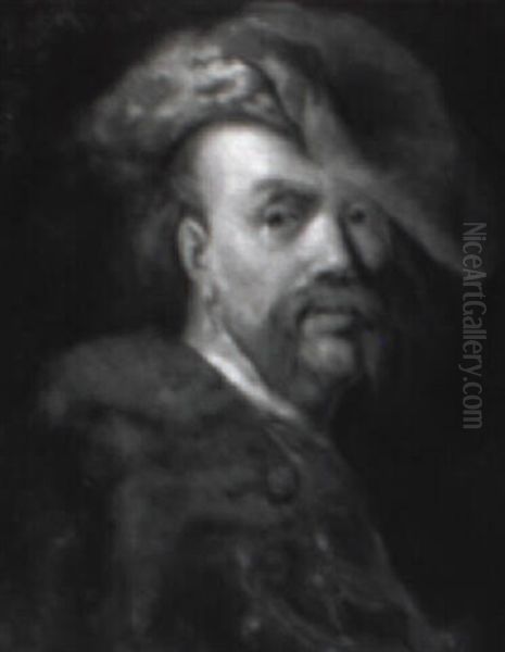 Portrait Of A Man Wearing A Fur-trimmed Hat And Pearl Earring Oil Painting by Christian Wilhelm Ernst Dietrich