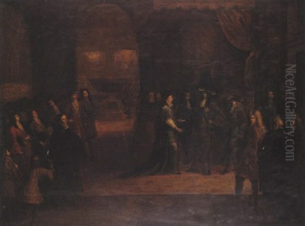 Louis Xiv Assistant Aux Funerailles Du Grand Dauphin Louis De France A Paris En 1711 Oil Painting by Antoine Dieu