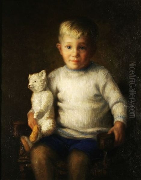 Boy With Steiff Bear Oil Painting by Hendricus Anthonius Dievenbach