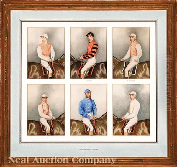 Six Portraits Of Jockeys, Including J. Osborne, Fred Archer, G. Fordham, R. Marsh And E. Martin Oil Painting by Joshua Dighton