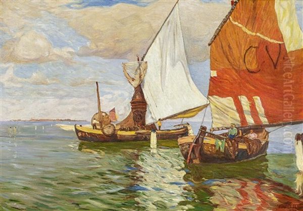 Fischer In Der Lagune Vor Venedig Oil Painting by Ludwig Dill