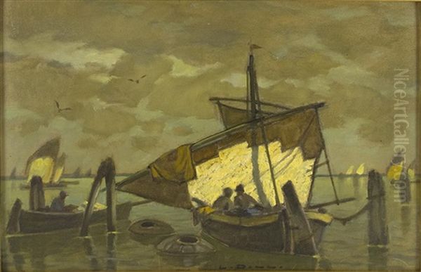 Fischerboot Venedig. Blick In Die Lagune Von Venedig Mit Booten Oil Painting by Ludwig Dill