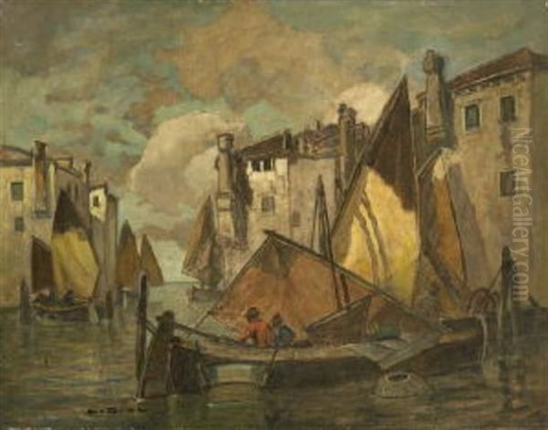 Fischerboote In Chioggia Oil Painting by Ludwig Dill