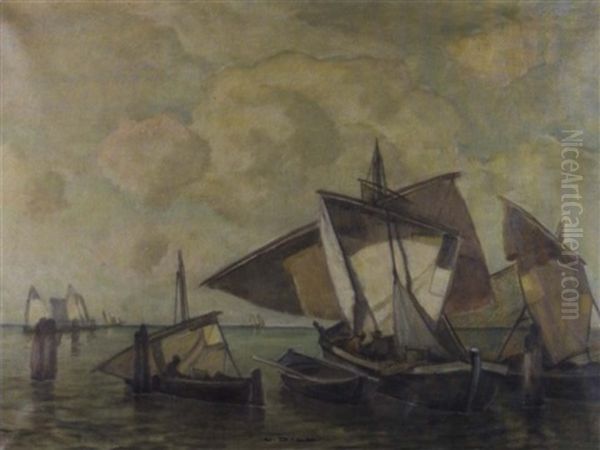 Fischerboote Mit Geblahten Segeln Oil Painting by Ludwig Dill