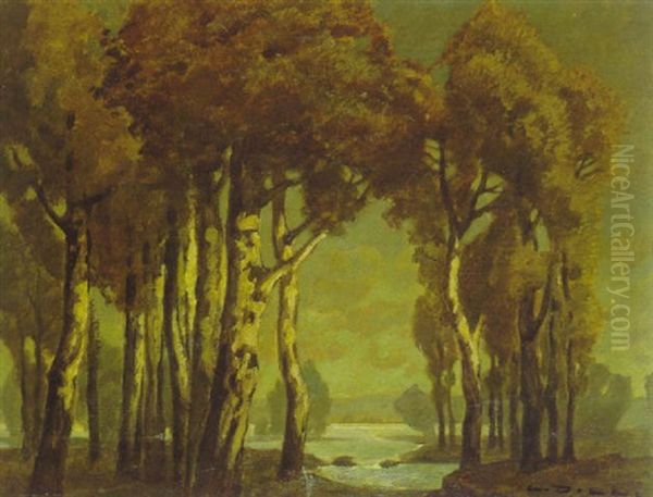 Birken Im Dachauer Moos Oil Painting by Ludwig Dill