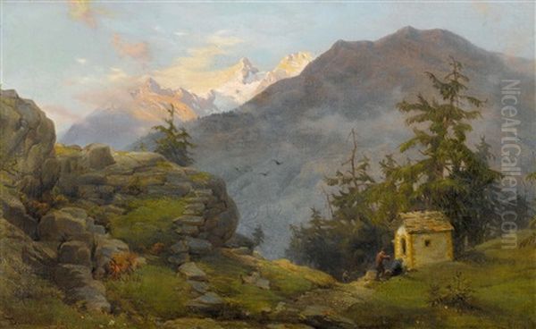 Gebirgslandschaft In Der Abenddammerung Oil Painting by Frank Dillon