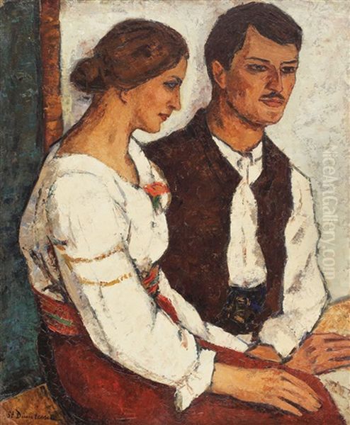 Couple On A Feast Day Oil Painting by Stefan Dimitrescu
