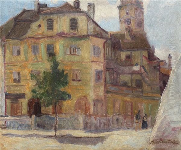 The Cathedral's Tower In Sibiu Oil Painting by Stefan Dimitrescu