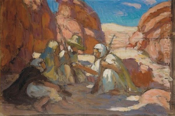 La Halte Des Chasseurs Oil Painting by Alphonse Etienne Dinet