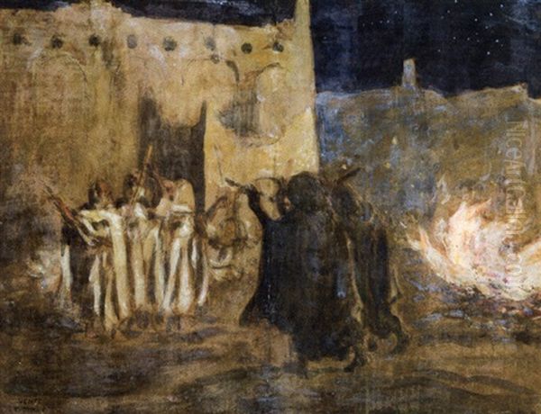 La Danse Du Baton Oil Painting by Alphonse Etienne Dinet