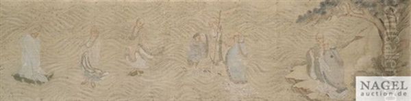 Die Achtzehn Luohan. Querrolle Oil Painting by Ding Yunpeng