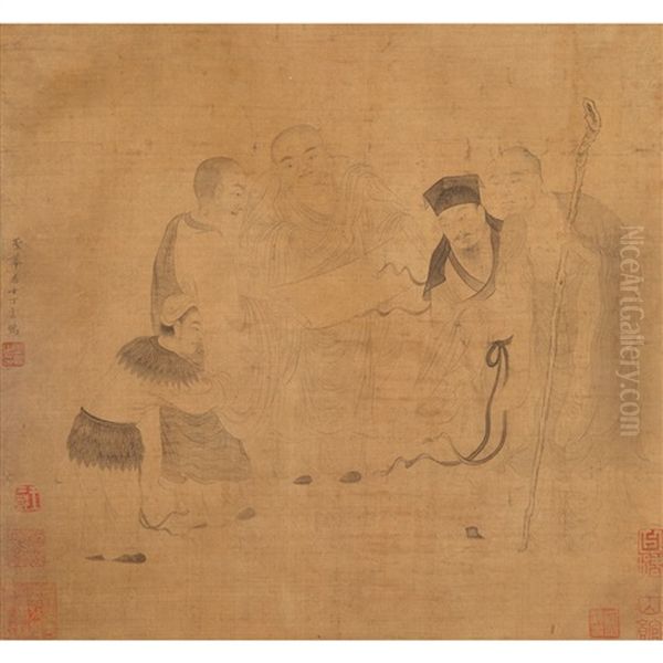 Scholar's Gathering Oil Painting by Ding Yunpeng