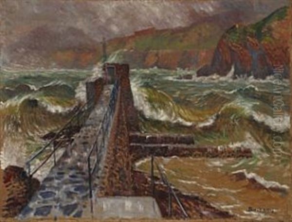 Storm I Fransk Havneby Oil Painting by Karl Edvard Diriks