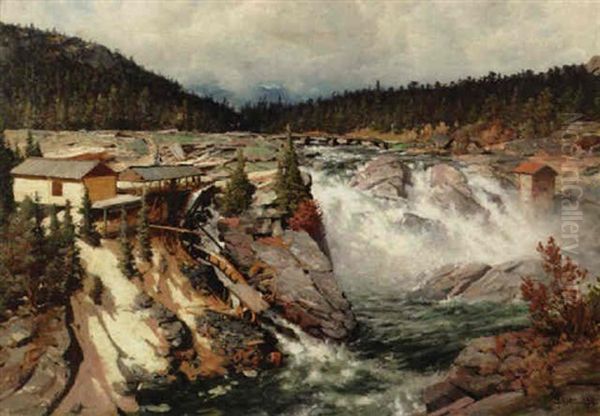 Storefoss, Oystre Sildre Oil Painting by Andreas Edvard Disen