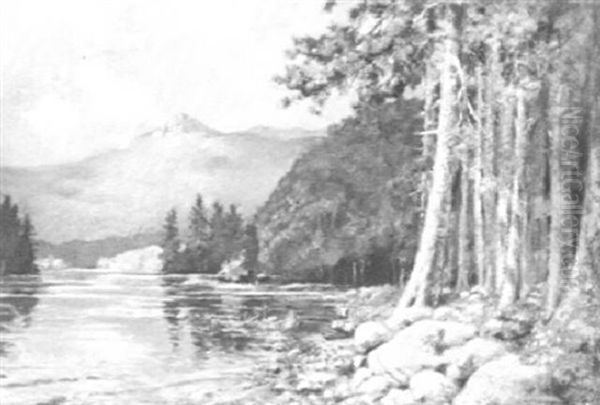 Canoeist On A Mountain Lake Oil Painting by Francis Fitzroy Dixon