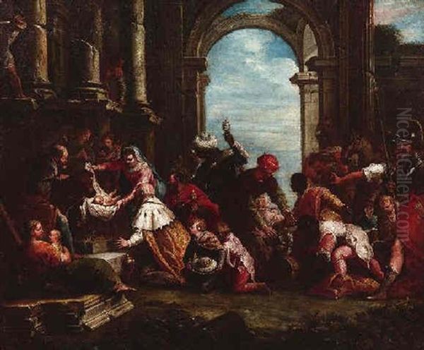 Christus Und Die Ehebrecherin Im Tempel Oil Painting by Gaspare Diziani