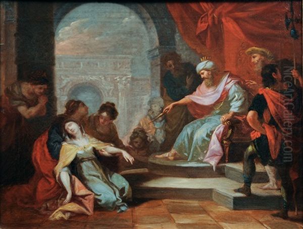 Esther And Ahasverus Oil Painting by Giuseppe Diziani