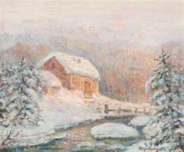 Chaumiere Alpestre En Hiver Oil Painting by Basile Djordjadze