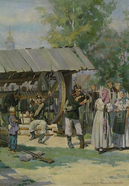Soldiers Resting By The Well Oil Painting by Nikolai Dmitrievich Dmitriev-Orenburgsky