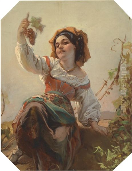 Italienisches Madchen Mit Weintrauben Oil Painting by Franz Joseph Dobiaschofsky