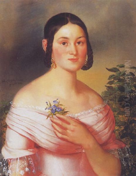 Fiatal Holgy Portreja Viragcsokorral Oil Painting by Franz Joseph Dobiaschofsky