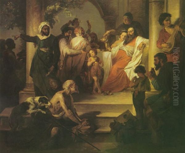 Dives And Lazarus Oil Painting by Franz Joseph Dobiaschofsky