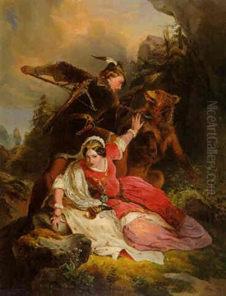 Rettung Vor Dem Baren Oil Painting by Franz Joseph Dobiaschofsky