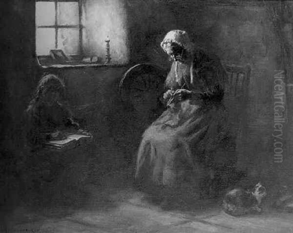 Reading To Granny Oil Painting by Henry John Dobson