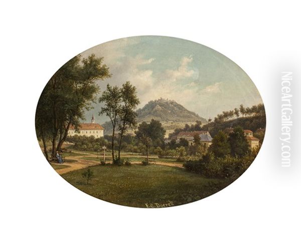 Blick Auf Den Teplitzer Schlossberg (doubravka) Vom Schlosspark In Teplitz Oil Painting by Ernst Gustav Doerell