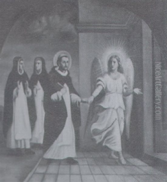An Angel Leading A Dominican Saint Oil Painting by Sister Angelico Dolan