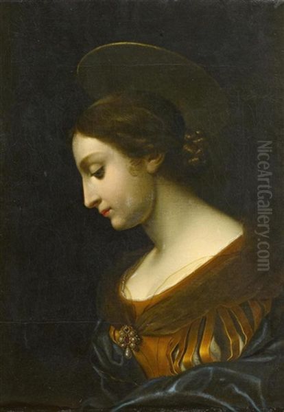Die Heilige Cacilia. Teilkopie Nach Dem Gemalde In Der Gemaldegalerie Dresden Oil Painting by Carlo Dolci