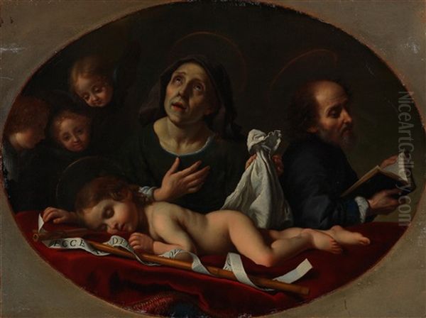 The Sleeping Infant Saint John With Saints Elizabeth And Zacharias And Cherubs Oil Painting by Carlo Dolci