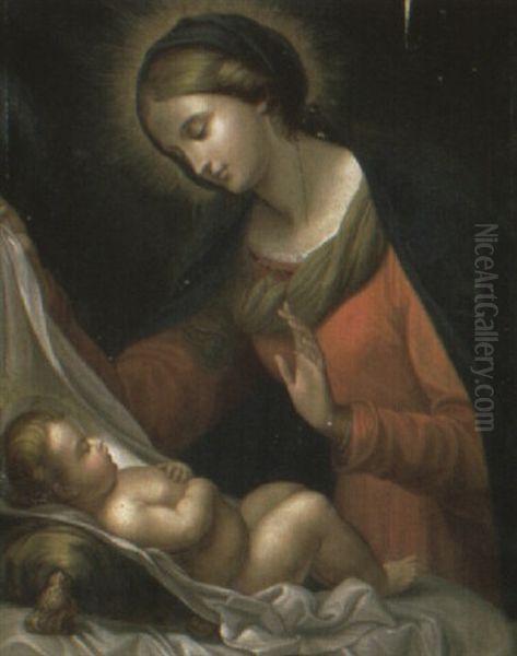 The Madonna Adoring The Infant Christ Oil Painting by Carlo Dolci