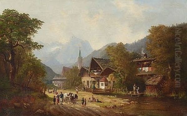 Strasenszene In Partenkirchen Oil Painting by Anton Doll