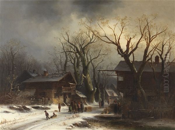 Verschneites Dorf Oil Painting by Anton Doll